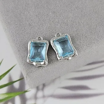 Подвеска с ювелирным стеклом 13.7х9 мм голубой, родиевое покрытие (8738-ГР) купить с доставкой по России | Интернет-магазин Viva Beads