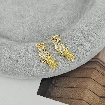 Подвеска Птица, попугай 18.2х6.5 мм с фианитами позолота 14К (9409-З) купить с доставкой по России | Интернет-магазин Viva Beads