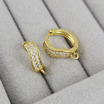 Швензы колечки 14.6х12.8х4.6 мм с замком и фианитами, позолота 14К (10196-З) швензы для серег купить с доставкой по России | Интернет-магазин Viva Beads