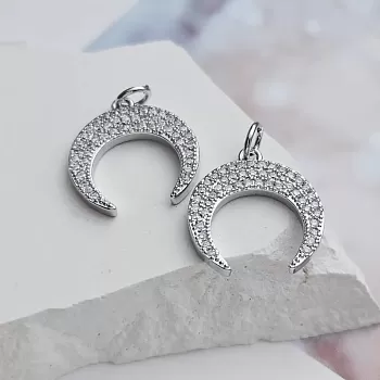 Подвеска Лунница с фианитами 17.4х16.2 мм родиевое покрытие (8610-Р) купить с доставкой по России | Интернет-магазин Viva Beads