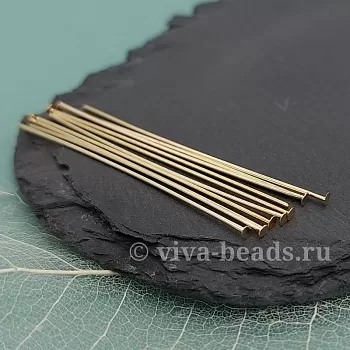 10 шт. Штифты со шляпкой 50х0.7 мм позолота 14К (6551-50/0.7-З) пины и штифты для бижутерии купить с доставкой по России | Интернет-магазин Viva Beads