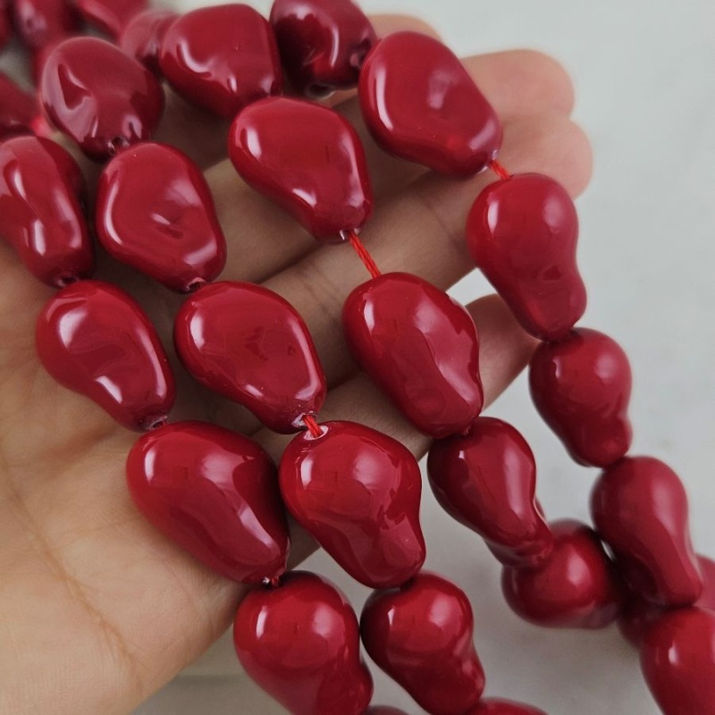 УЦЕНКА 1 шт. Жемчуг майорка 22х15х13.8 мм, форма капля барокко, красный (6430-К-УЦ) - фурнитура для бижутерии