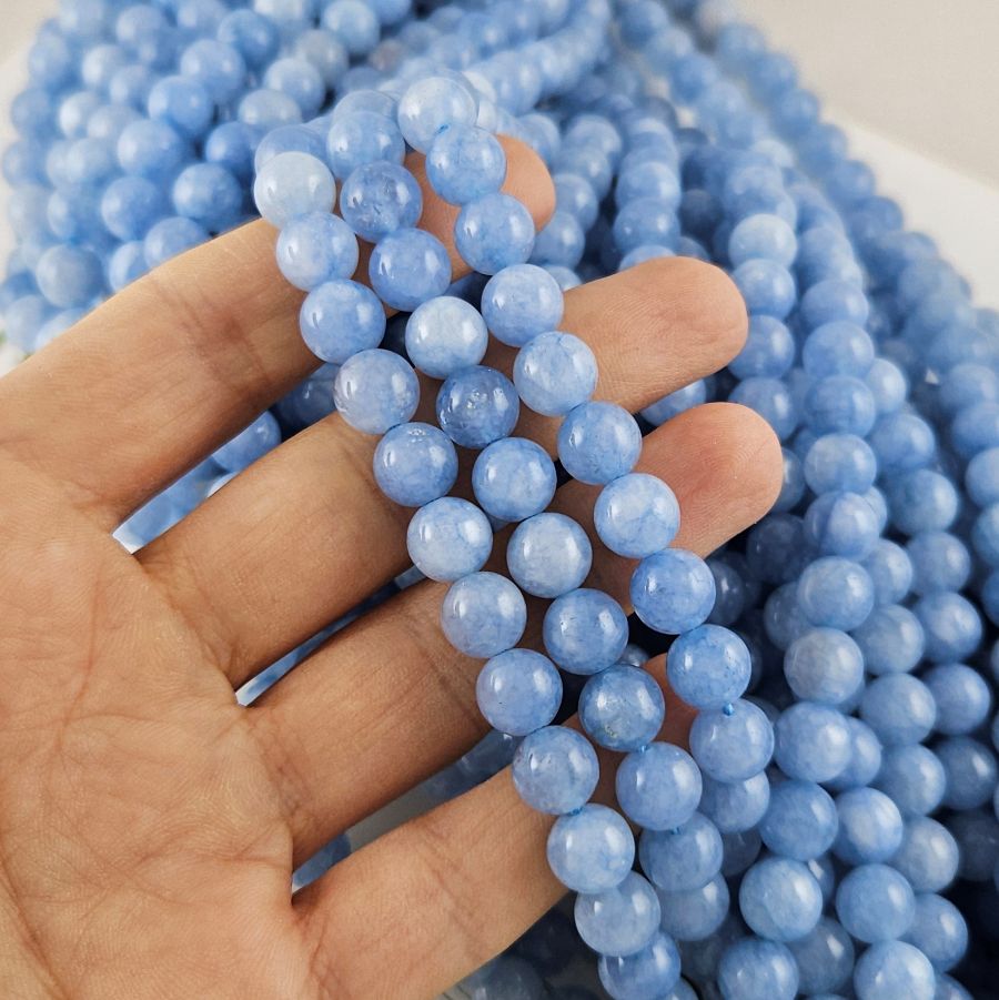 Нить 37 см Кварц тонированный 8-8.2 мм гладкие бусины, голубой  (10026-8) купить в Воронеже | Заказать в интернет-магазине Viva Beads
