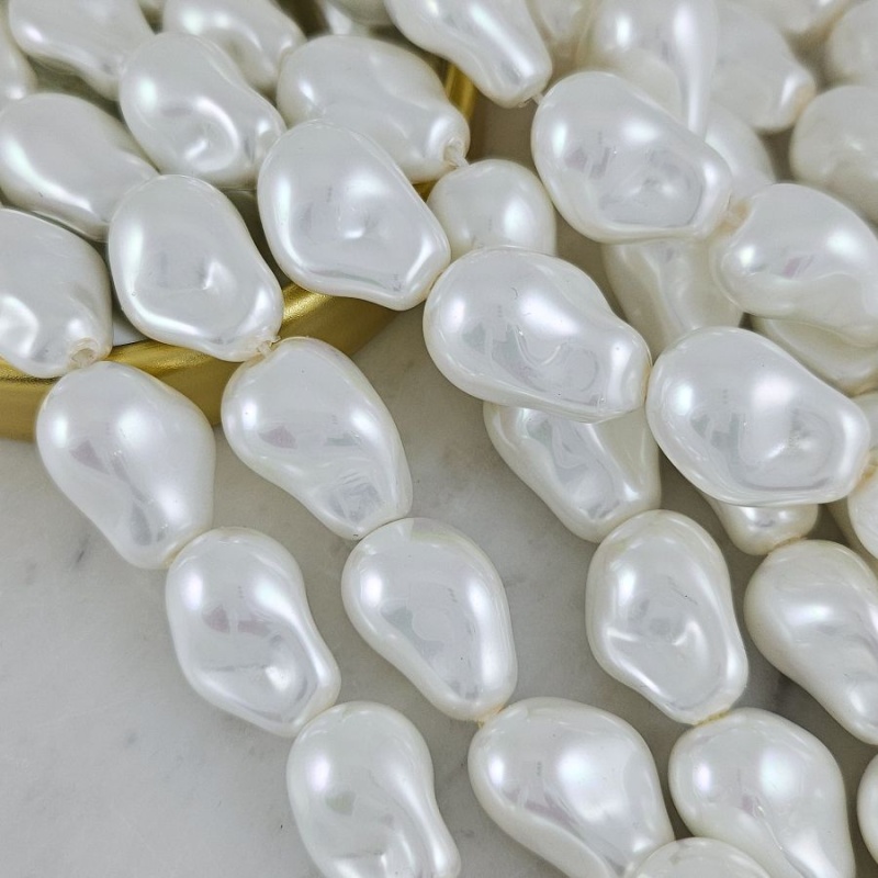 УЦЕНКА 1 шт. Жемчуг майорка 13.5х15.5х20-22 мм, форма капля барокко, белый (6430-22-УЦ) - фурнитура для бижутерии