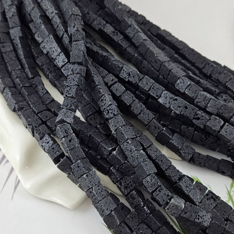 Нить 19 см Лава натуральная бусины куб ок. 8.5 мм черный (4559-8) купить в Воронеже | Заказать в интернет-магазине Viva Beads
