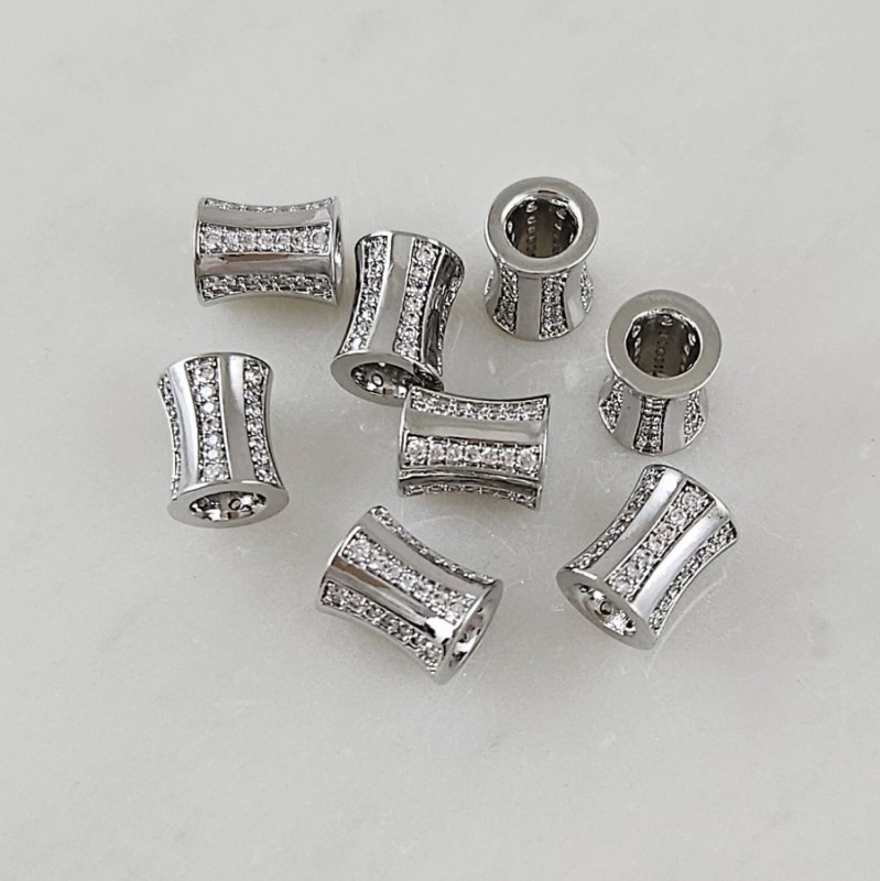 1 шт. Бусина разделитель Трубочка 8.8х7 мм с фианитами, родиевое покрытие (10109-Р) купить с доставкой по России | Интернет-магазин Viva Beads