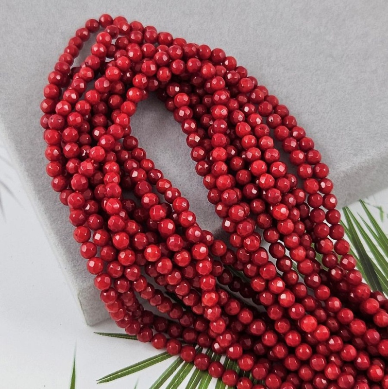 Нить 19 см Коралл натуральный тонированный ок. 4.2 мм, граненые бусины, красный (9519-4) купить в Воронеже | Заказать в интернет-магазине Viva Beads
