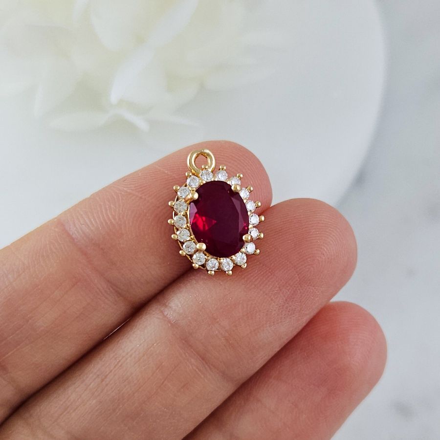 Подвеска овальная 15.7х11 мм с кристаллами, позолота 14К, красный (10212-КР) купить с доставкой по России | Интернет-магазин Viva Beads