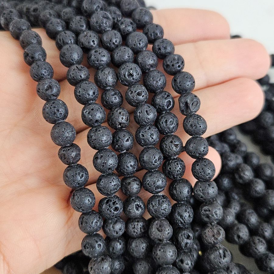 Нить 38-39 см Лава натуральная ок. 6.5 мм, бусины гладкий шар, черный (3523-6) для бижутерии купить с доставкой по России | Интернет‑магазин Viva Beads
