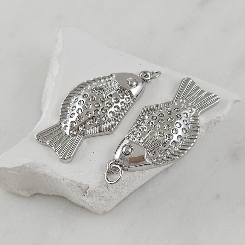 Подвеска Рыба 34.3х16.3 мм, родиевое покрытие (10129-Р) купить с доставкой по России | Интернет-магазин Viva Beads