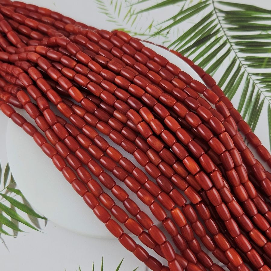 Нить 19 см Коралл бамбуковый тонированный ок. 7-8х4.7-4.9 мм, бочонок, коралловый (9929) купить в Воронеже | Заказать в интернет-магазине Viva Beads
