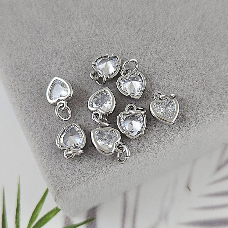 Подвеска Сердце с фианитом 6х8 мм Crystal, родиевое покр. (8030-РБЕЛ)