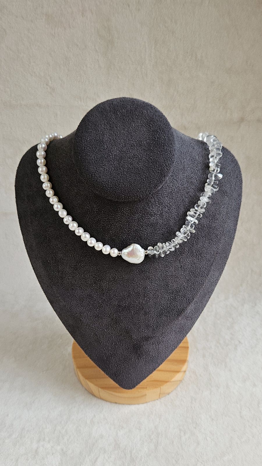 Чокер из натурального жемчуга и горного хрусталя, набор материалов для сборки (НАБОР-89)