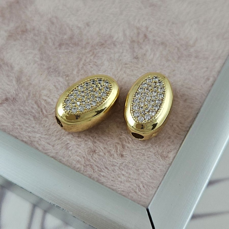 УЦЕНКА Бусина овальная с фианитами 15х9.8х7.8 мм позолота 14К (10091-З-УЦ)