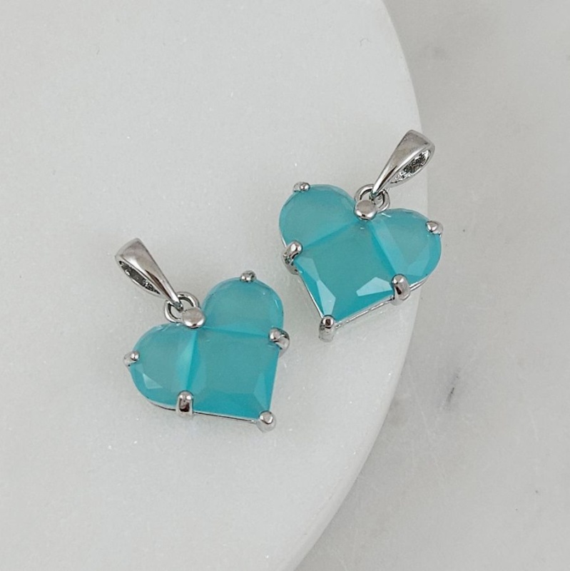 Подвеска Сердце с фианитами 14.5х14 мм опаловый бирюзовый, родиевое покрытие (6647-ОПБР) купить с доставкой по России | Интернет-магазин Viva Beads