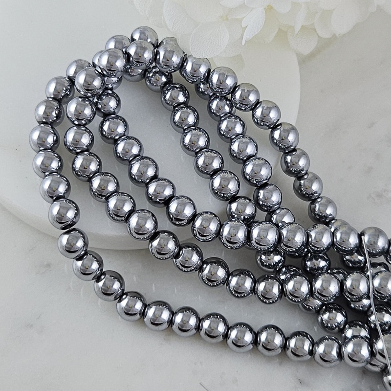 Нить 39-40 см Гематит, гематин 8 мм бусины гладкий шар, платина (6000-8/НМ) для бижутерии купить с доставкой по России | Интернет‑магазин Viva Beads
