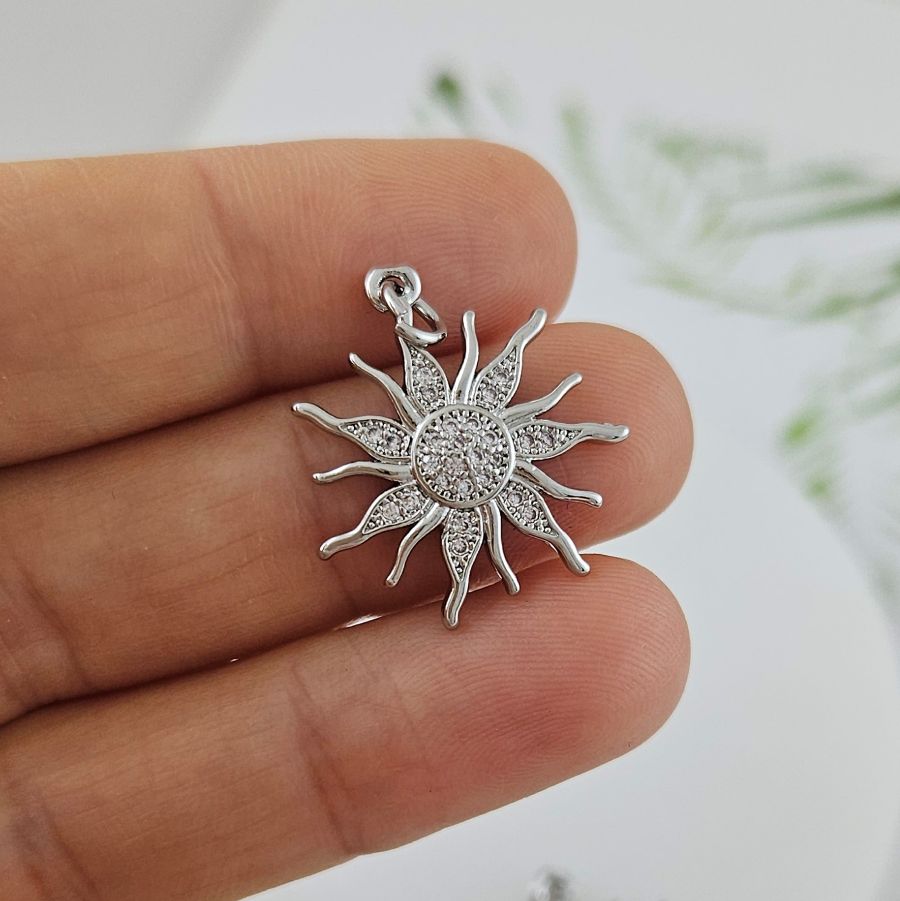 Подвеска Солнце с фианитами 21.8х20 мм родиевое покрытие (4713-20-Р)