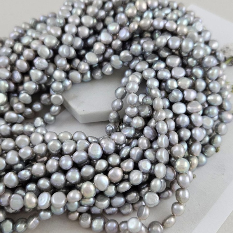 Нить 18 см Жемчуг речной натуральный барокко 5-6.7 мм А+ серый (9762) купить с доставкой по России | Интернет-магазин Viva Beads