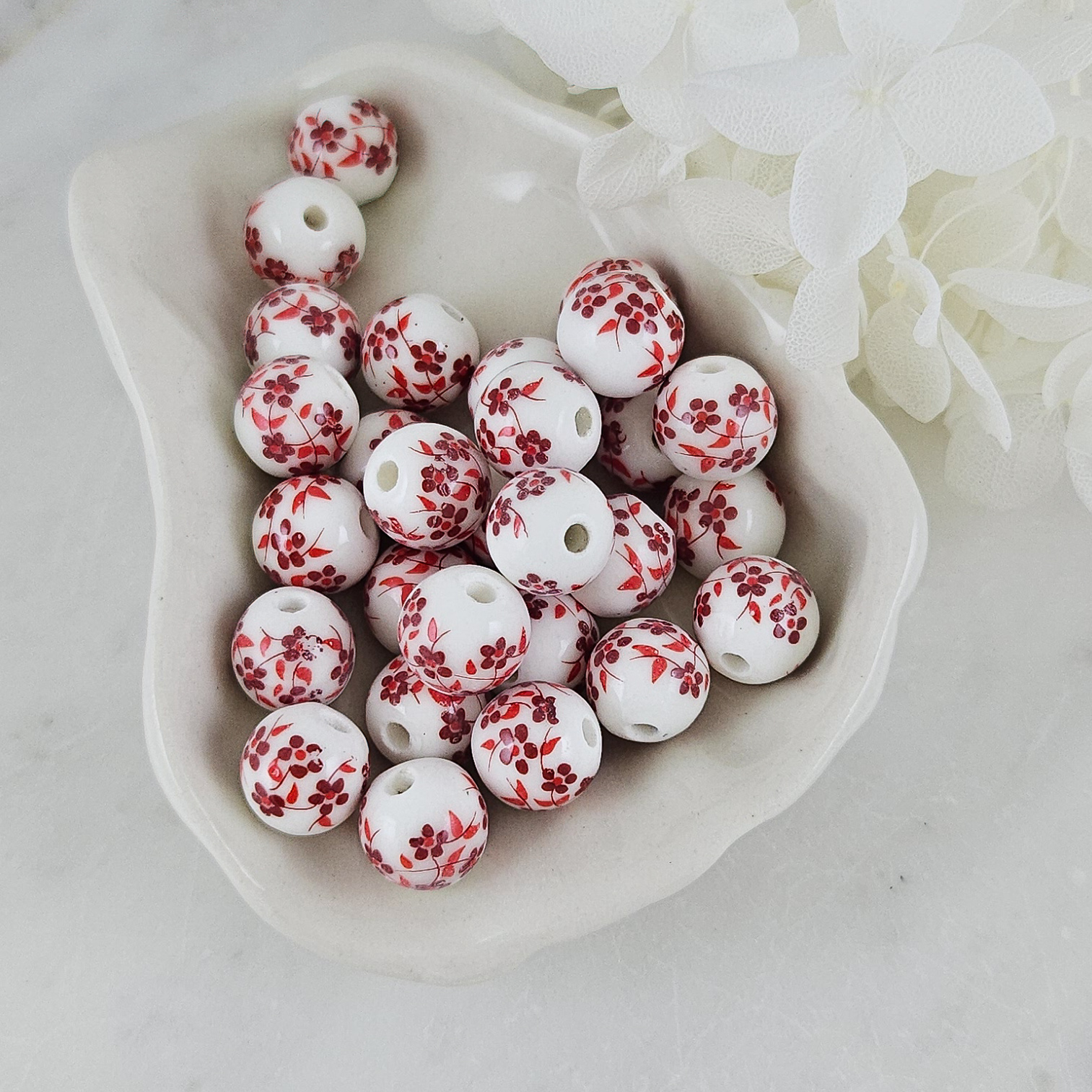 10 шт. Бусина с цветами 10 мм красный, керамика (9945-10) купить с доставкой по России | Интернет-магазин Viva Beads