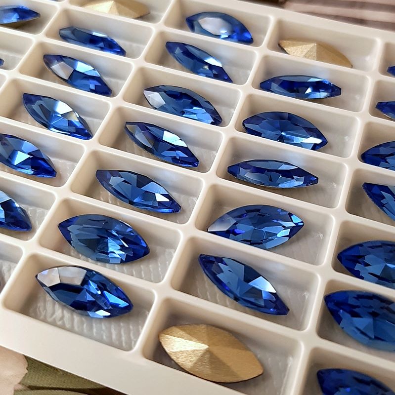 Кристалл Navette 15 х 7 мм хрустальное стекло Blue Zircon (4632)