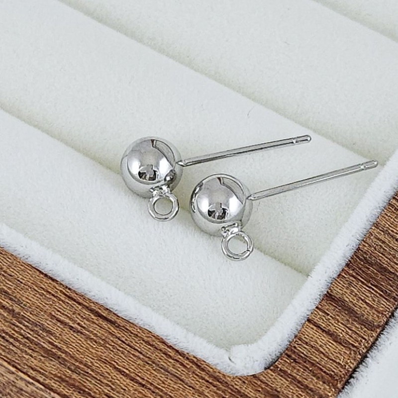 УЦЕНКА Пуссеты гвоздики Шарик 6 мм с вертикальной петелькой, родиевое покрытие (8630-6-Р-ВЕРТ-УЦ) - фурнитура для бижутерии