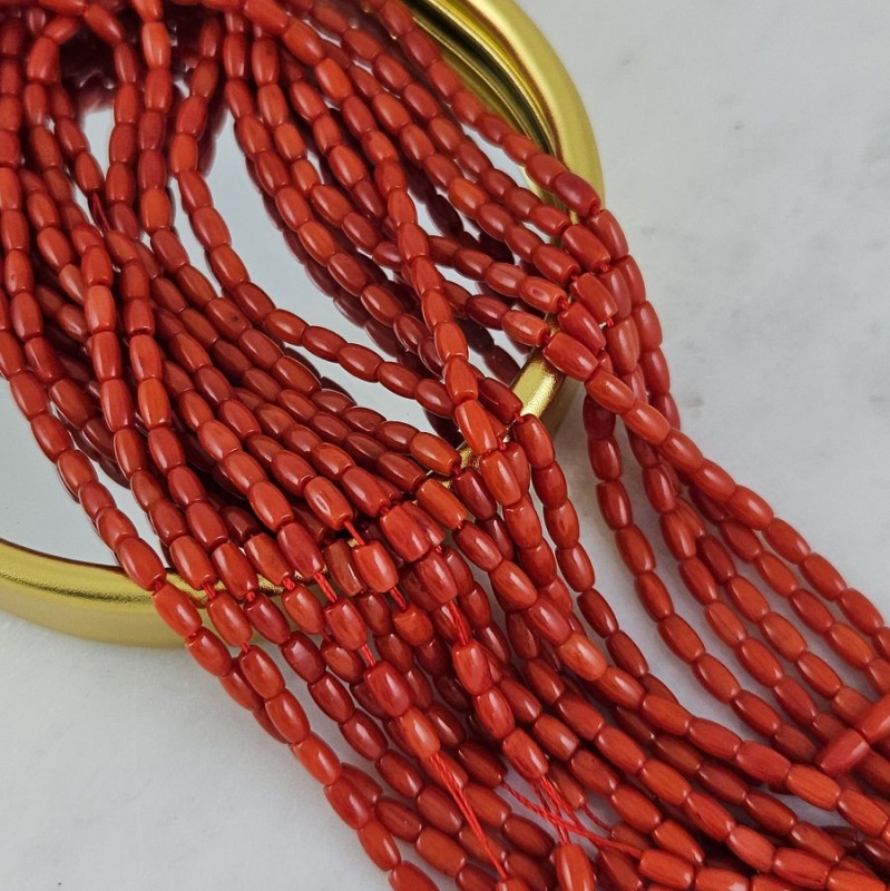 Нить 20 см Коралл бамбуковый тонированный ок. 3х5 мм, бочонок, коралловый (9929-3х5) для бижутерии купить с доставкой по России | Интернет‑магазин Viva Beads
