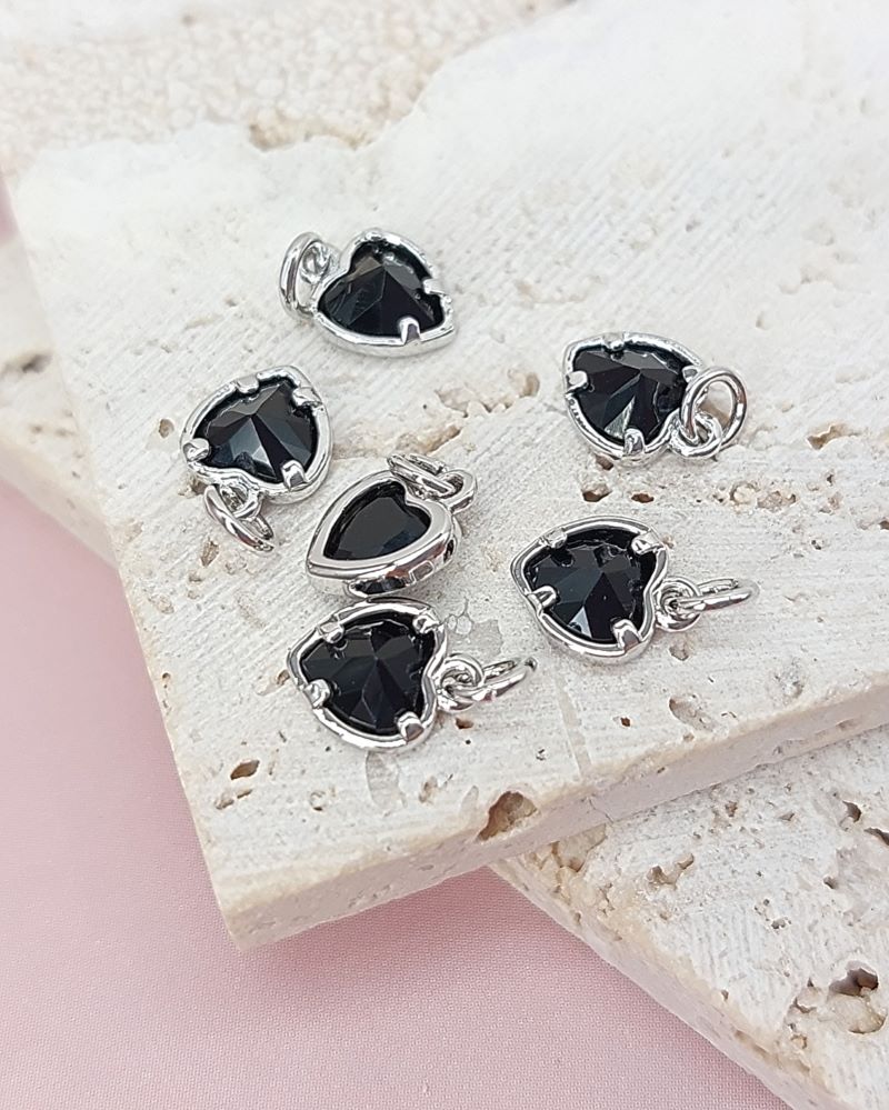 УЦЕНКА Подвеска Сердце с фианитом 6х8 мм черный, родиевое покр. (8030-РЧЕР-УЦ)