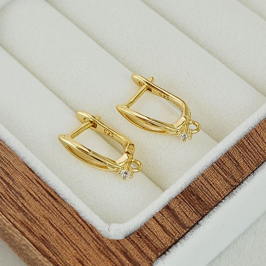 Швензы с английским замком 16.4х3.1 мм с фианитом, позолота 14К (8157-З) швензы для серег купить с доставкой по России | Интернет-магазин Viva Beads