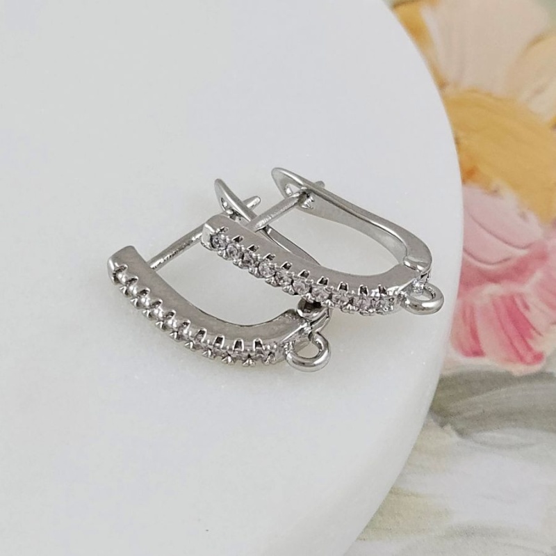 Швензы с английским замком 18х2.5 мм с фианитами, родиевое покрытие (10140-Р) швензы для серег купить с доставкой по России | Интернет-магазин Viva Beads