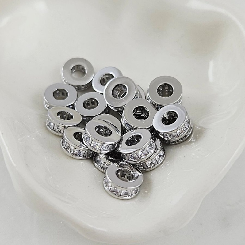 1 шт. Бусина разделитель 7.6x3.3 мм с фианитами родиевое покрытие (10100-Р) купить с доставкой по России | Интернет-магазин Viva Beads