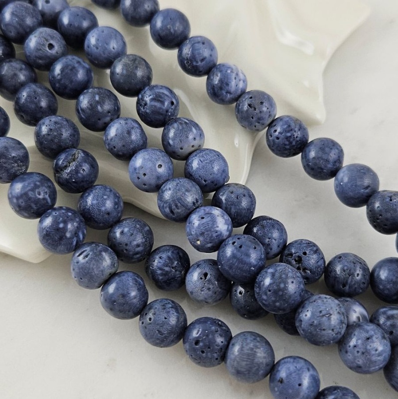 Нить 19 см Коралл натуральный синий ок. 8 мм, бусины гладкий шар (10125-8) для бижутерии купить с доставкой по России | Интернет‑магазин Viva Beads
