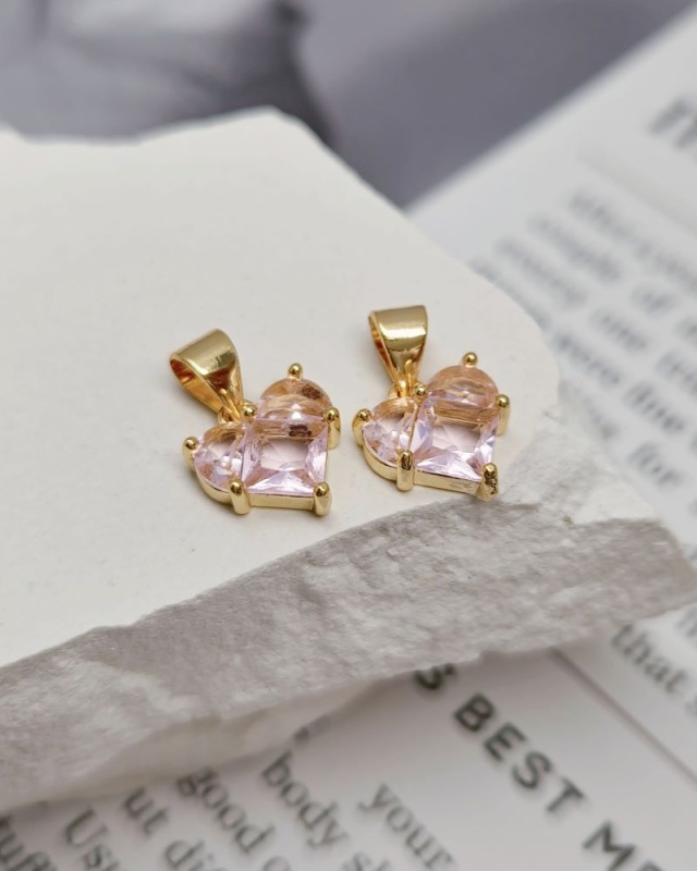 УЦЕНКА Подвеска Сердце 10 мм с фианитами, светло-розовый, классическое золото (8350-СРЗ-УЦ)