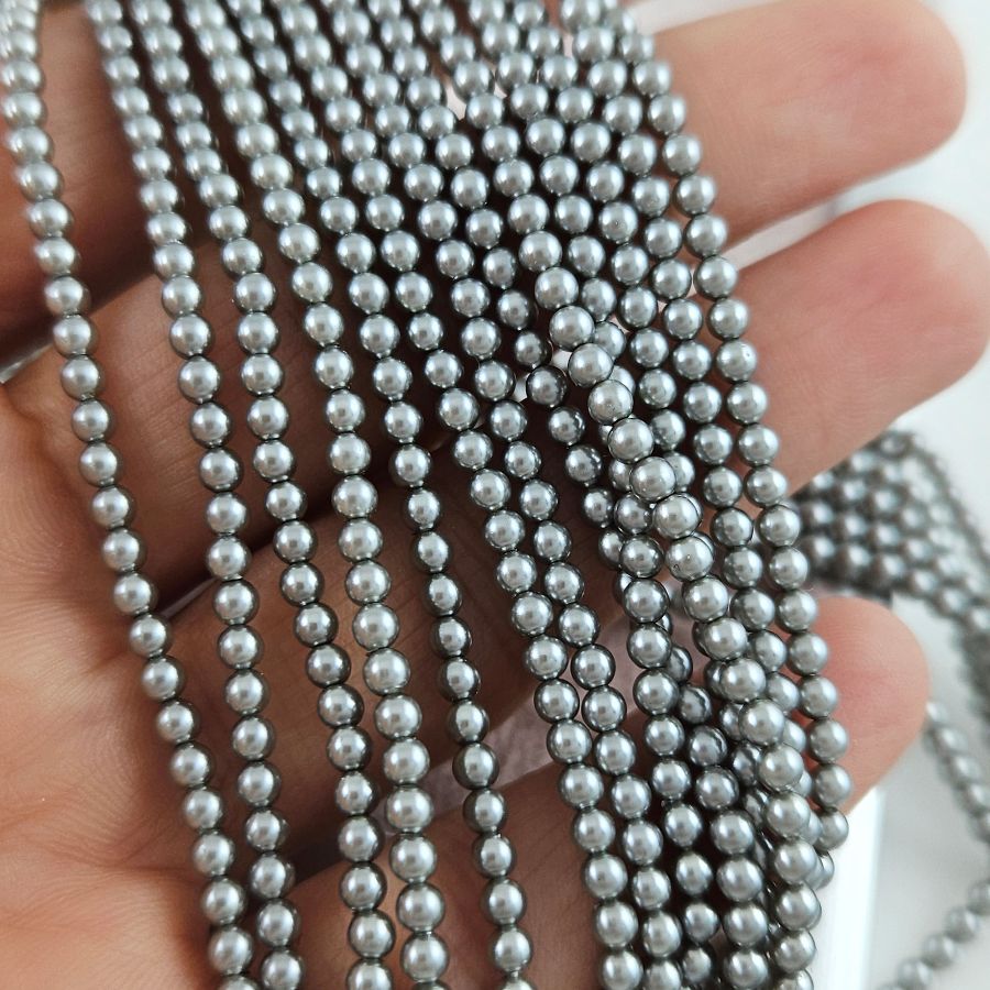 Нить 39 см Жемчуг Майорка ок. 2.6 мм круглые бусины, серый (6330-2) купить с доставкой по России | Интернет-магазин Viva Beads