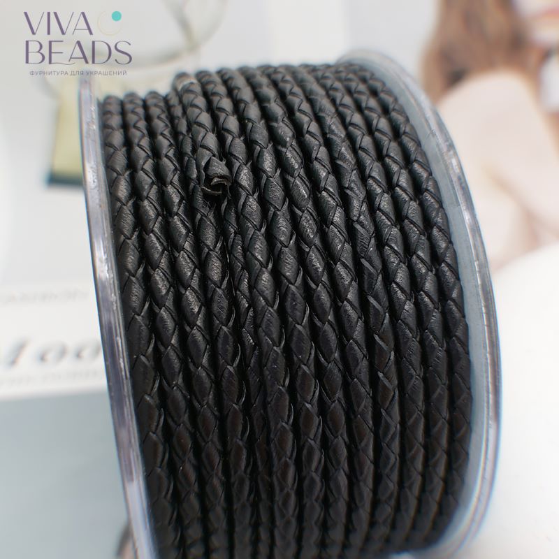 50 см Шнур кожаный плетеный 3 мм черный (7540)
