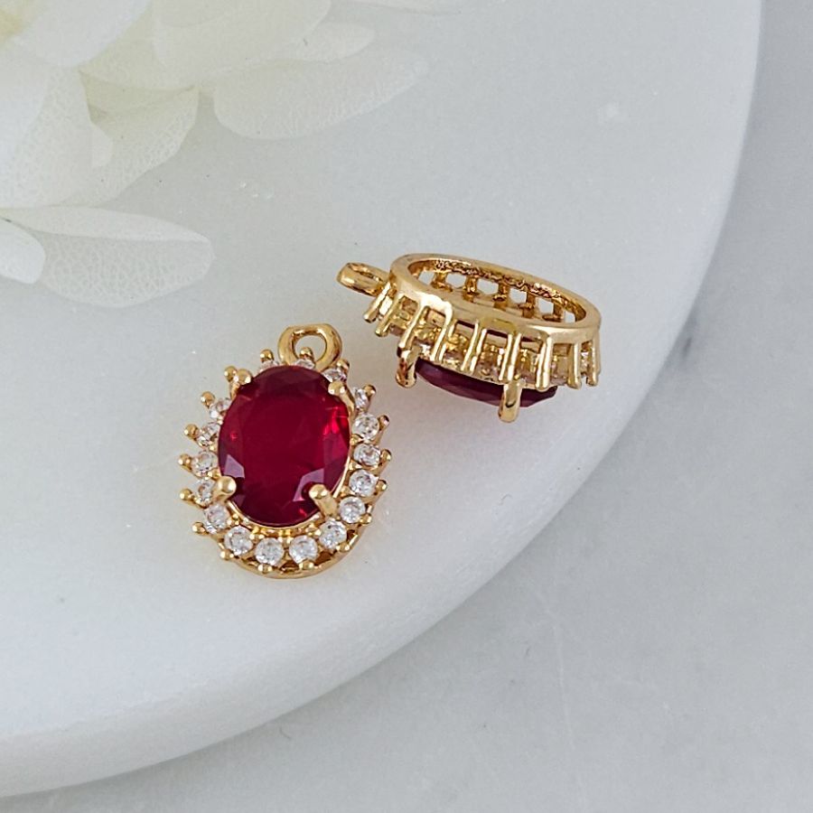 Подвеска овальная 15.7х11 мм с кристаллами, позолота 14К, красный (10212-КР) купить с доставкой по России | Интернет-магазин Viva Beads