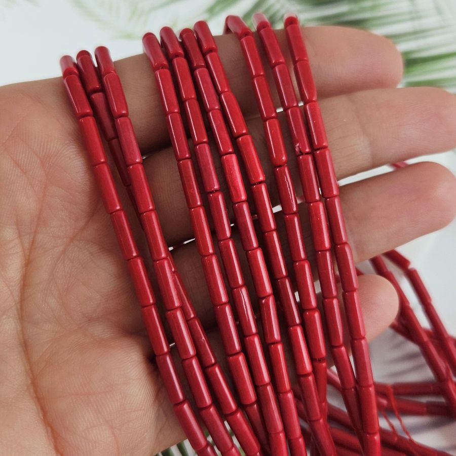 Нить 19 см Коралл тонированный ок. 9х3 мм бусины трубочки, красный (6338-К) для бижутерии купить с доставкой по России | Интернет‑магазин Viva Beads
