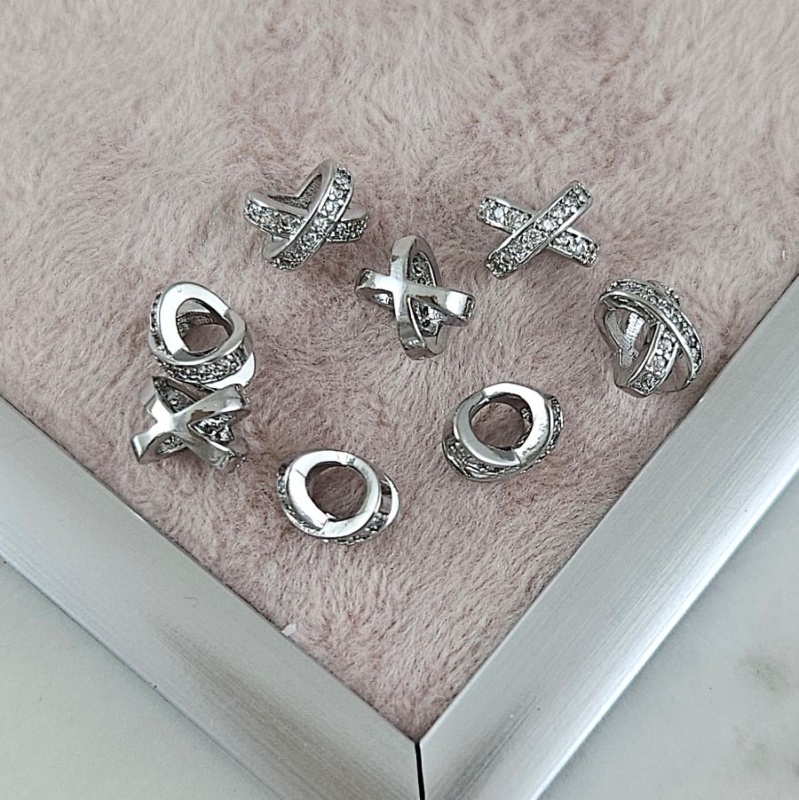 1 шт. Бусина разделитель 8.2х6.1х6.2 мм с фианитами, родиевое покрытие (10107-Р) купить с доставкой по России | Интернет-магазин Viva Beads