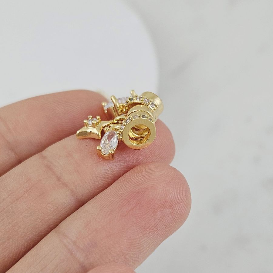 Сет подвесок на бейле 15.5х12 мм с фианитами, позолота 14К (10191-З) купить с доставкой по России | Интернет-магазин Viva Beads