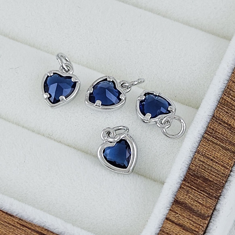 Подвеска Сердце с фианитом 6х8 мм синий, родиевое покрытие (8030-РСИН) купить с доставкой по России | Интернет-магазин Viva Beads