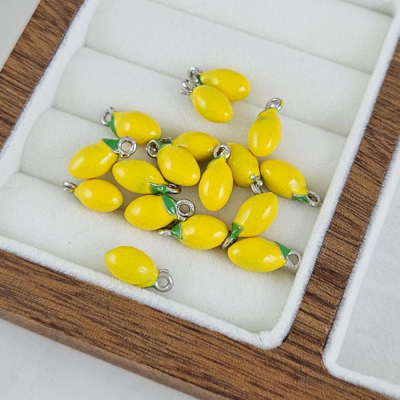 Подвеска лимон 12.9х6 мм эмаль, желтый,  цвет платины (10262-П) купить с доставкой по России | Интернет-магазин Viva Beads