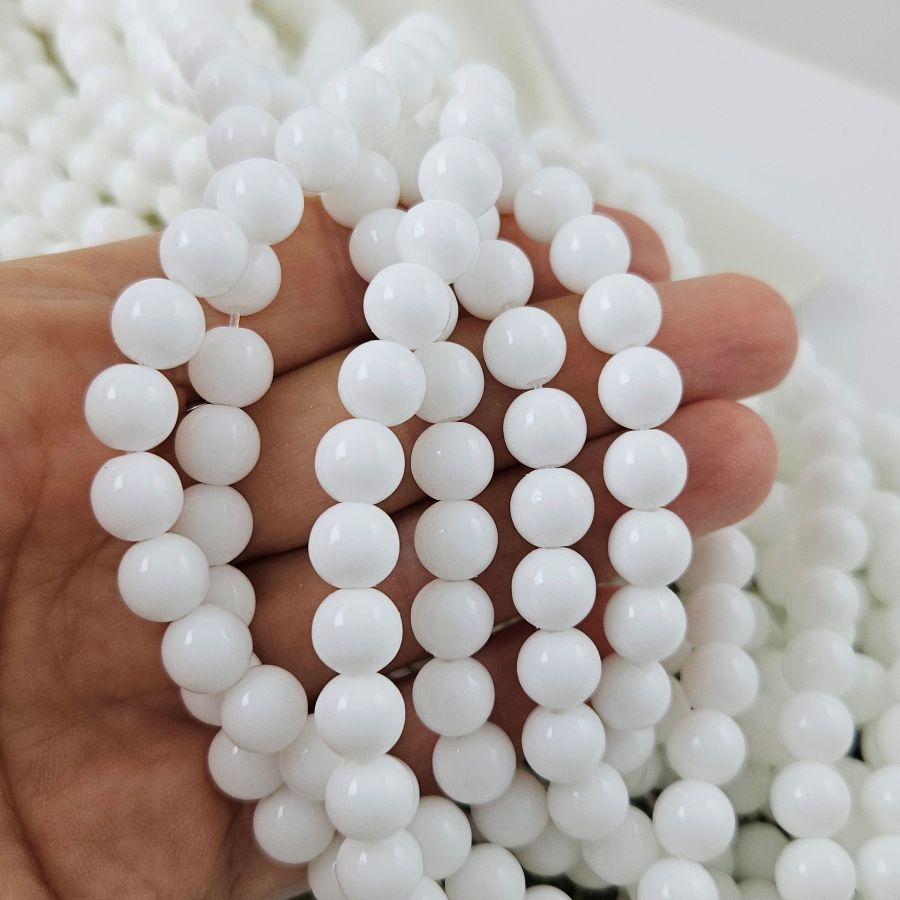 Нить 37 см Агат белый, имитация, бусина 8 мм, гладкий шар (6864-8) для бижутерии купить с доставкой по России | Интернет‑магазин Viva Beads

