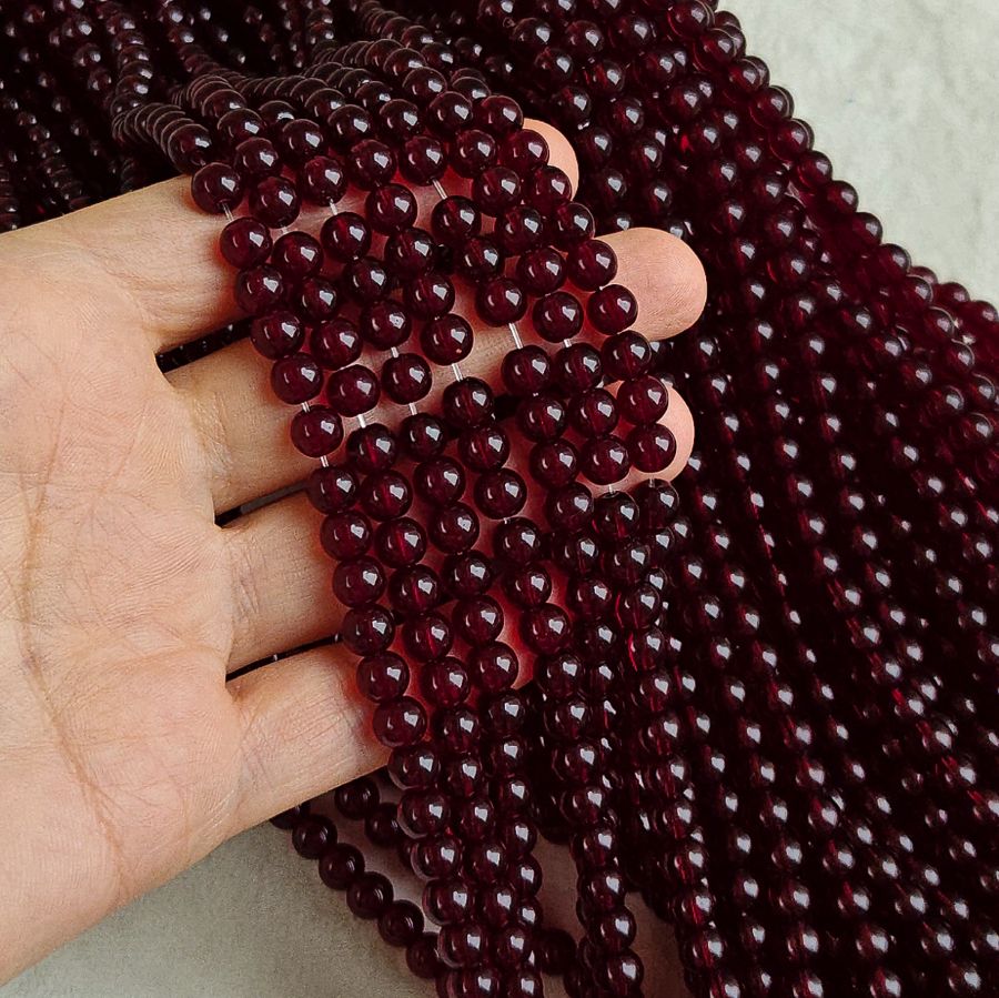 Нить 36 см Бусины стеклянные ок. 6.2 мм, гладкий шар, гранатовый (10257-6) купить с доставкой по России | Интернет-магазин Viva Beads