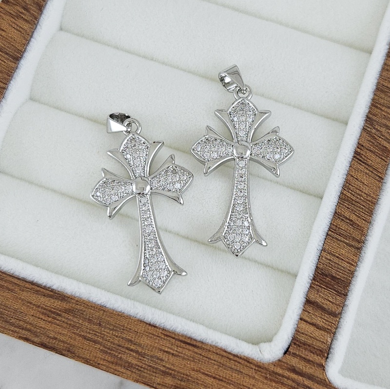 Подвеска Крест с фианитами 31х19 мм родиевое покрытие (10248-Р) купить с доставкой по России | Интернет-магазин Viva Beads