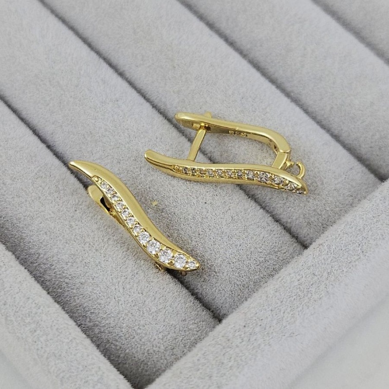 Швензы с английским замком 21.8х3.9 мм с фианитами, позолота 14К (10204-З) швензы для серег купить с доставкой по России | Интернет-магазин Viva Beads