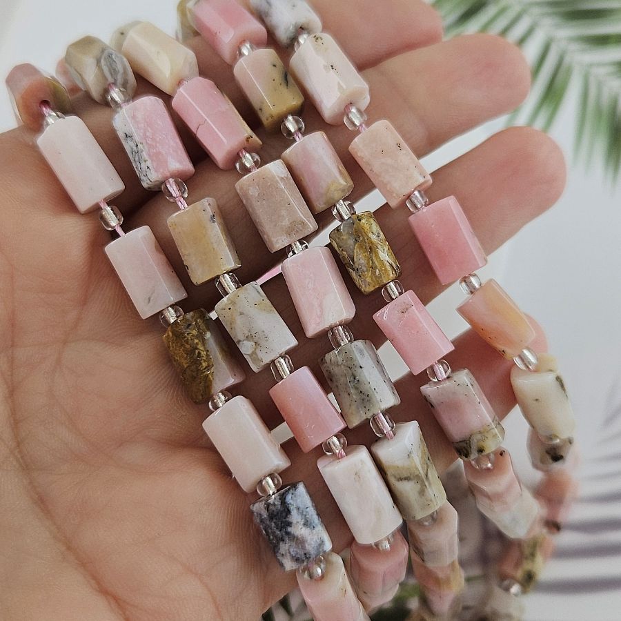 5 шт. Опал розовый натуральный бусины ок. 6-6.5х9-10.5 мм трубочки с гранями (9931-ОП) купить в Воронеже | Заказать в интернет-магазине Viva Beads
