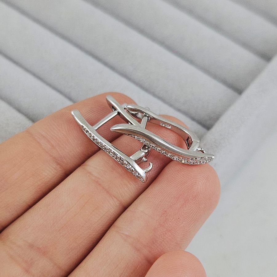 Швензы с английским замком 21.8х3.9 мм с фианитами, родиевое покрытие (10204-Р) швензы для серег купить с доставкой по России | Интернет-магазин Viva Beads