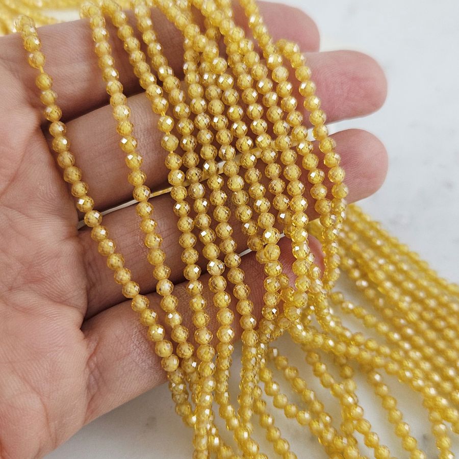 Нить 18 см Фианиты 3 мм круглые граненые бусины, желтый (5472-Ж) купить с доставкой по России | Интернет-магазин Viva Beads