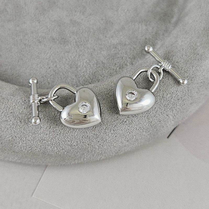 УЦЕНКА Замок тоггл Сердце с фианитом 16х12 мм родиевое покрытие (9422-Р-УЦ)