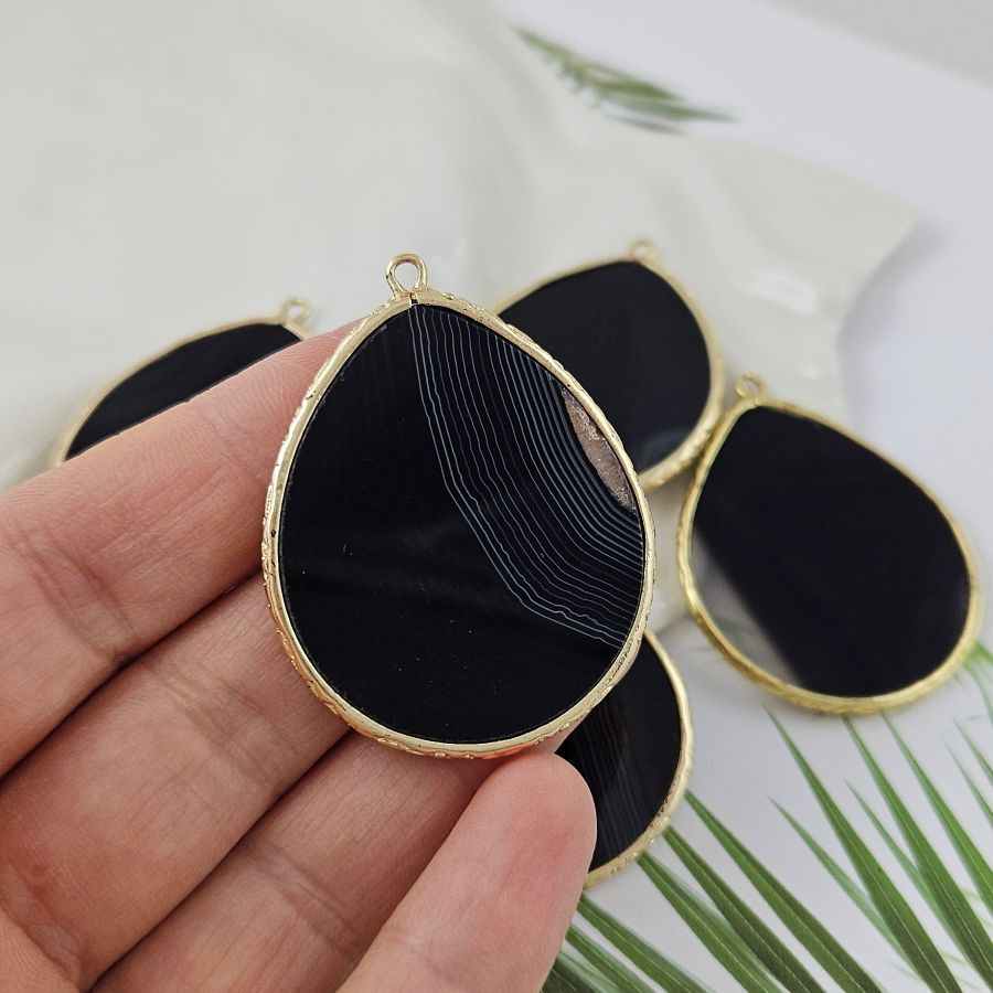 Подвеска Капля 44х34 мм черный агат, позолота 14К (10000-З) купить в Воронеже | Заказать в интернет-магазине Viva Beads
