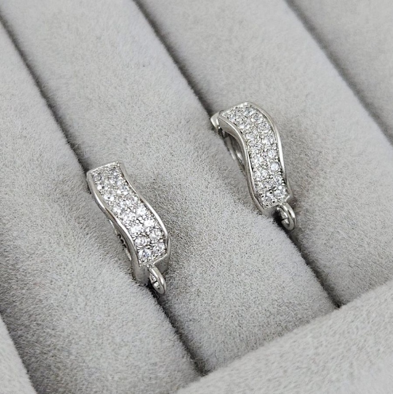 Швензы колечки 14.6х12.8х4.6 мм с замком и фианитами, родиевое покрытие (10196-Р) швензы для серег купить с доставкой по России | Интернет-магазин Viva Beads